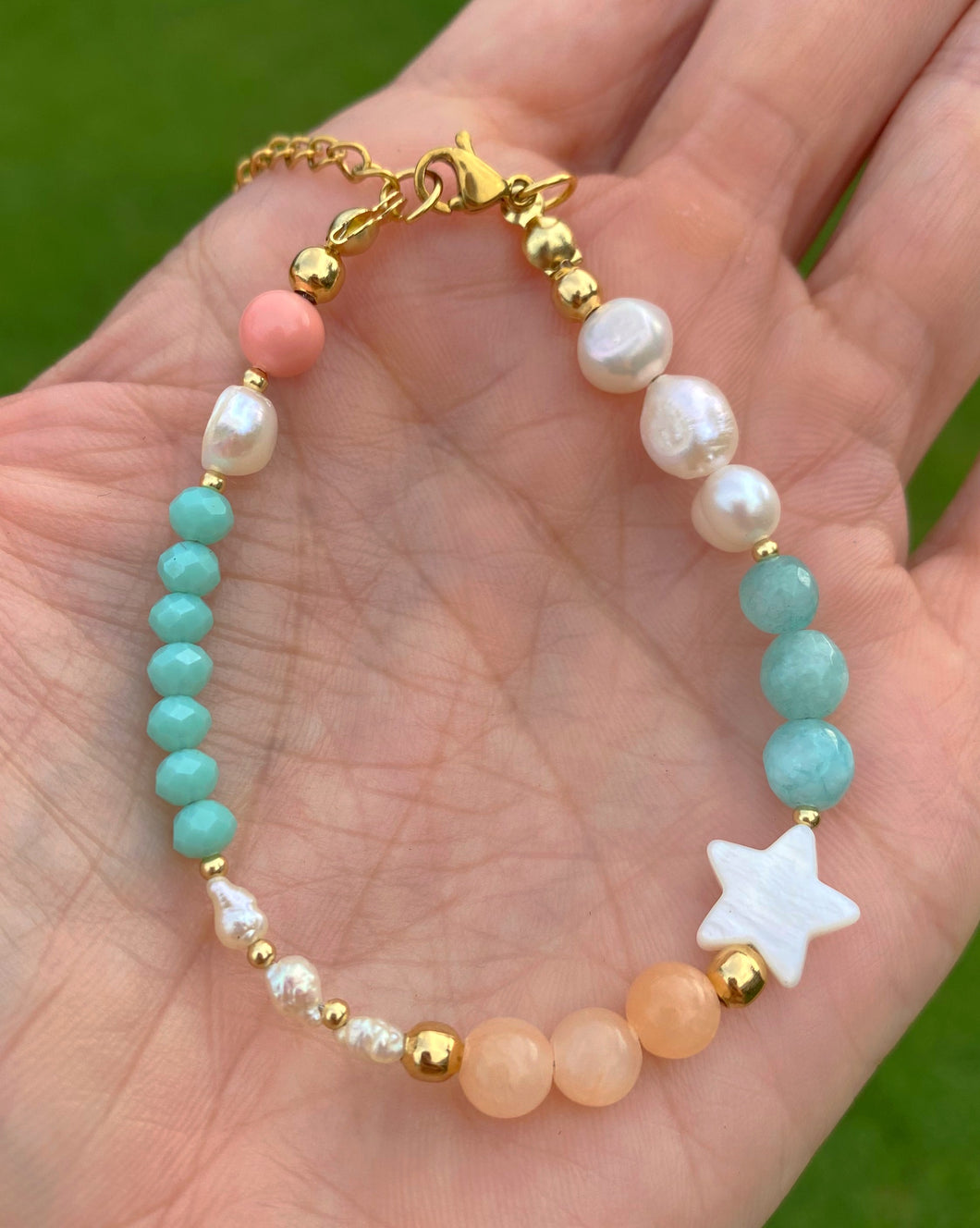 Peach and Blue Bracelet